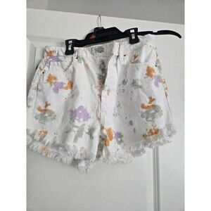 Wild Fable Women’s Cut Off Shorts Denim Jean White Purple Brushed Artsy Size 8